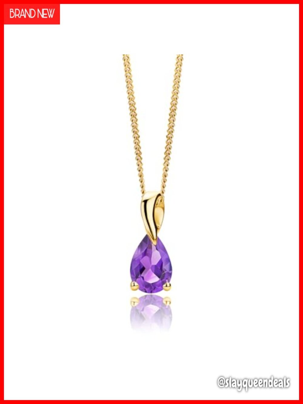 14K Yellow Gold Amethyst Pendant Necklace 18K Gold Plated Sterling Silver Chain